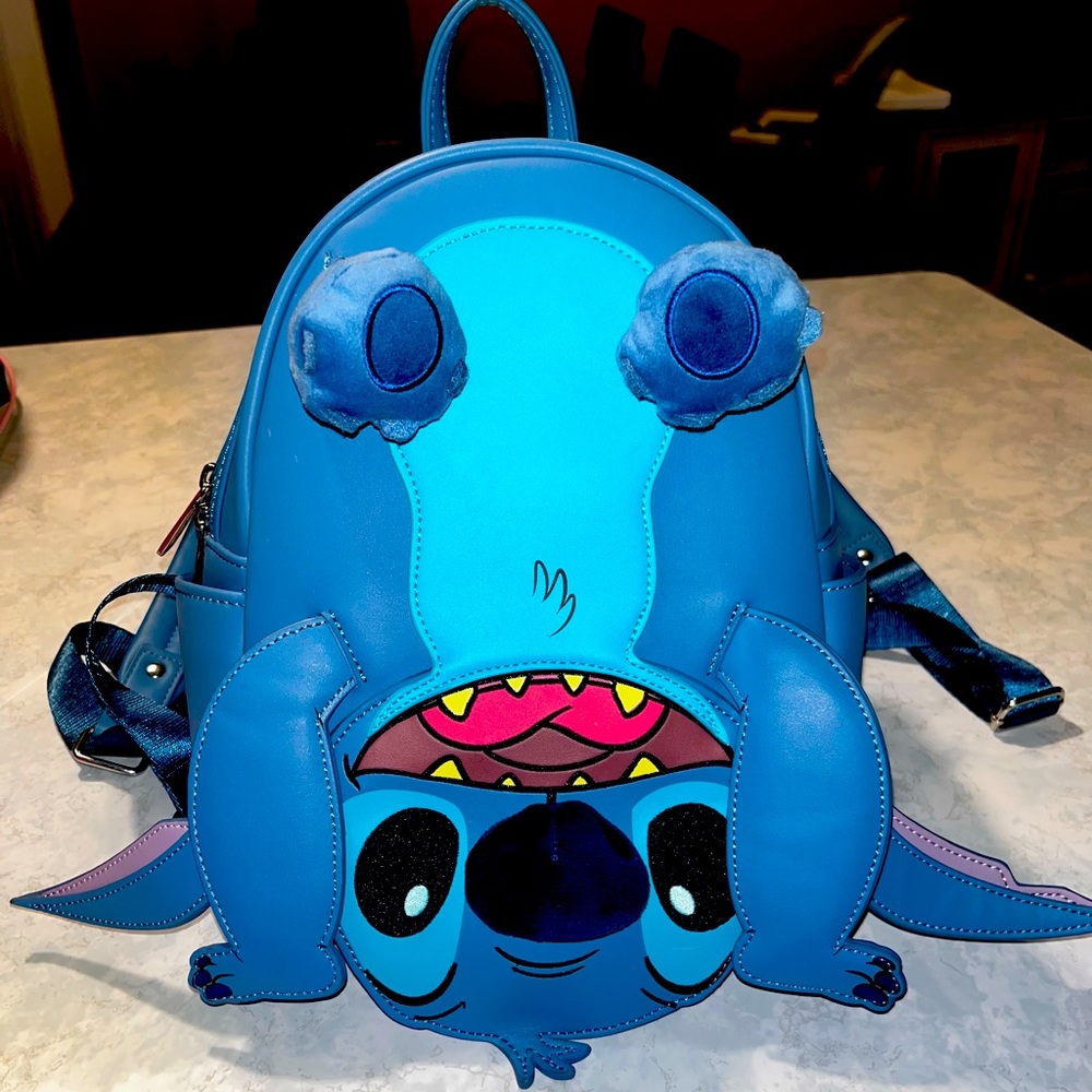 DISNEY LOUNGEFLY STITCH UPSIDE DOWN MINI BLUE BACKPACK NEW Without Tags